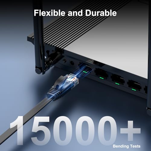 Cat 6 Flat Ethernet Cable 10ft 6Pack, 10Gbps, Black | OFC Bare Copper 30AWG UTP Patch Cable, 550MHz, RJ45 Gold-Plated, Snag-Less Boots, Ideal for Gaming, Streaming, Router - color: Black-Flat, size: 10ft
