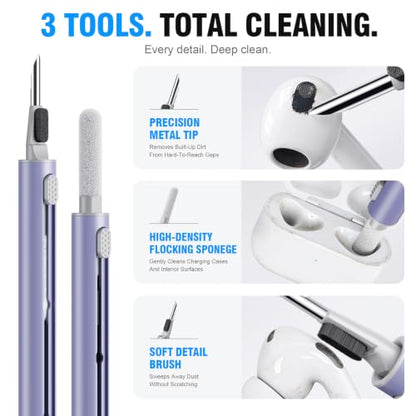 Hyashee Cleaner Kit for Airpods Pro 1 2 3 Multi-Function Cleaning Pen with Soft Brush Flocking Sponge for Bluetooth Earphones Case Cleaning Tools (Lavender Purple) - color: Lavender Purple