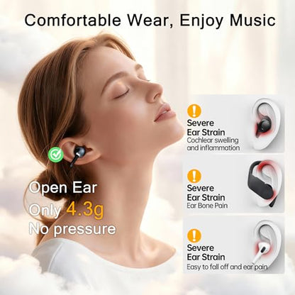 Clip On Earbuds Bluetooth 5.4, Open Ear Wireless Headphones with ENC Mic, 40H Playtime Ear Clip Earbuds, Lightweight Comfortable Fit with Touch Control for Sport