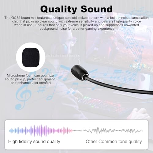 QC35 Boom Microphone Compatible with Bose QC35 & QC35 II Headphones, Boom Gaming Microphone Cable with Mute Switch for PS4, PS5, PC, Laptop, Xbox One Controller
