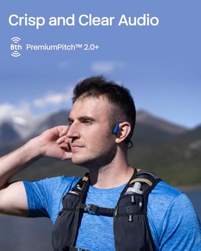 SHOKZ OpenRun Bone Conduction Bluetooth Headphones, Blue, USB-C Charging | Bundle with Sweat Headband；Open ear comfort; Lightweight & Secure fit; IP67 water resistance; 8H battery; Running/Cycling - color: Blue, size: Standard Size+USB-C Charging