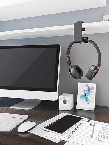 Rotating Headphone Stand, Headphone Hook Desk, Adjustable Clamp on Headphone Holder, Headphones Holder with 360 Degree Swivel&Cable Clip Organizer, for Office, Backpack Bag Purse Hanging