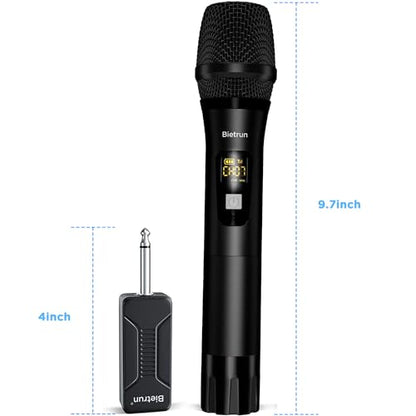 Bietrun Wireless Microphone, Dynamic Microphone with Rechargeable Receiver - color: Black