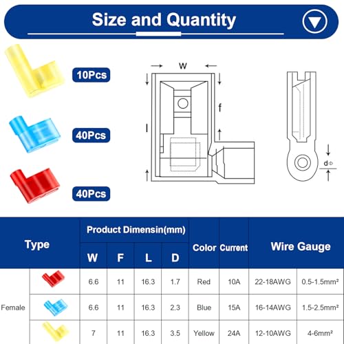 Tnisesm 91 Pcs Right Angle Spade Connectors with Flag Terminal Crimper 22-18/16-14/12-10AWG Quick Disconnect Flag Connector with Electrical Crimping Tool for Right Angle Spade Connector - style: 90Pcs Angle Spade Connectors