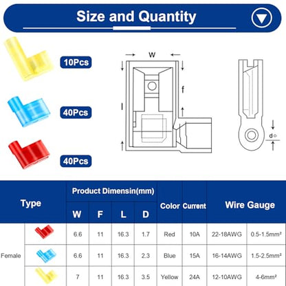 Tnisesm 91 Pcs Right Angle Spade Connectors with Flag Terminal Crimper 22-18/16-14/12-10AWG Quick Disconnect Flag Connector with Electrical Crimping Tool for Right Angle Spade Connector - style: 90Pcs Angle Spade Connectors