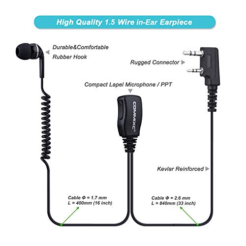 2 Pack in-Ear Walkie Talkie Headset, 2-Pin Compatible with Kenwood Bao Feng | Walkie Talkie Earpiece with Mic PTT, 3.5mm/2.5mm Two-Way Radio Earpiece