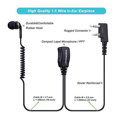 2 Pack in-Ear Walkie Talkie Headset, 2-Pin Compatible with Kenwood Bao Feng | Walkie Talkie Earpiece with Mic PTT, 3.5mm/2.5mm Two-Way Radio Earpiece