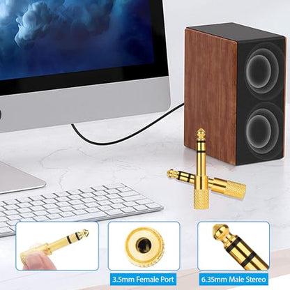 6.35mm (1/4 inch) Male to 3.5mm (1/8 inch) Female Audio Adapter, Stereo Headphone Jack Converter for Guitar Amplifier, Mixer, Aux Cable, Speaker – 2 Pack