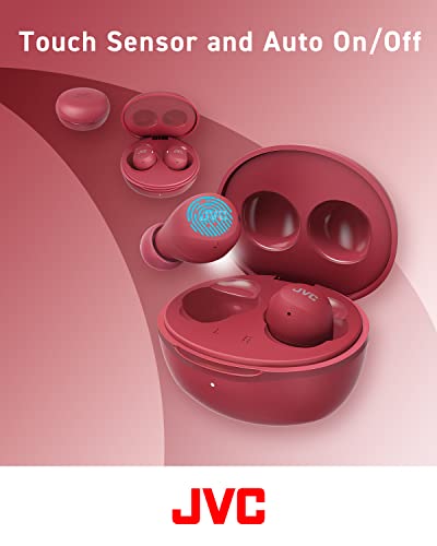 JVC Compact and Lightweight Gumy Mini True Wireless Earbuds Headphones, Long Battery Life (up to 23 Hours), Sound with Neodymium Magnet Driver, Water Resistance (IPX4) - HAA6TR (Red) - color: Red, size: Compact