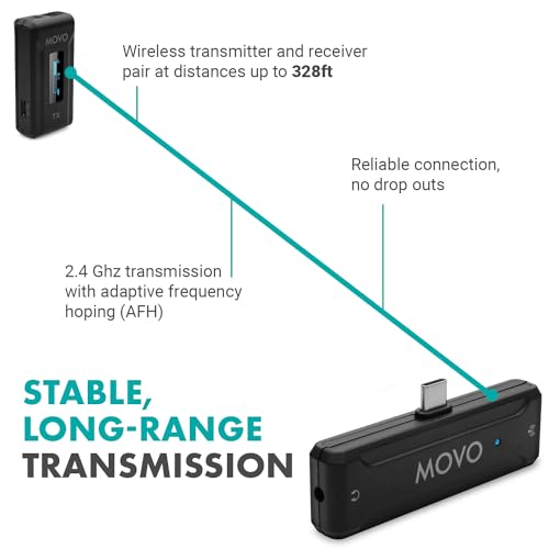 Movo WMX-2-C-DUO Wireless Microphone for iPhone 15/16/17 with Charging Case - Microphone for USB-C Lapel Mic - 7HR Battery Wireless Lavalier Mic for iPhone 15/16/17 and up - style: 2 Transmitters