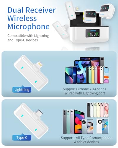 Wireless Lavalier Microphone for iPhone Android, mini Phone mic | Mic with Smart Noise Reduction, Reverb Effect, 30H+ Battery Life for Vlog, YouTube, TikTok, Podcast,Ideal for Content Creator - size: White Mic for iOS/Android