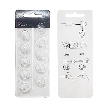 MiniFit Power Domes for Oticon Hearing Aids, 8mm, 20 Pieces | Soft silicone, fits Oticon Opn, Nera, Alta and RITE models, not for Corda tubes, includes cleaning brush and cloth, 2 packs - size: 8MM