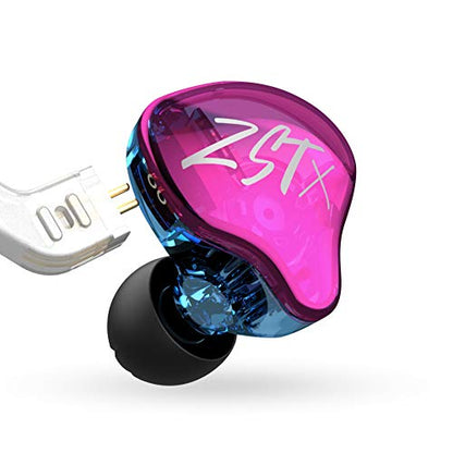 KZ ZST X Hybrid in-Ear Earphones with Mic, Purple | HiFi Musician Monitor Earbuds, Detachable 2-Pin Cable, 10mm DD+BA, Noise-Isolating, In-Ear Headphones, Gaming IEM - color: Purple, size: With Mic