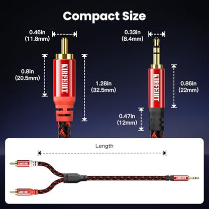 KIRFEIHT RCA to 3.5mm Audio Cable - 20FT AUX OFC Core Cord RCA Cables with Nylon Braided 1/8 Gold-Plated Connectors for Smartphones, Tablets, Speakers, HDTV, Amplifiers - Red & Black - size: 20FT, style: 2RCA TO 3.5MM
