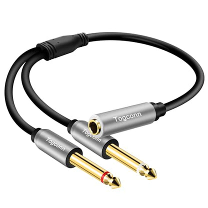 1/4 inch TRS Stereo Splitter Y Adapter, 6.35mm Stereo Female to Dual 6.35 mm TS Mono Male Jack, Quarter inch Audio Speaker Splitter Converter Cable 1 Feet, Gold Plated Connectors - color: 6.35mm TRS Female to Dual 6.35mm Male, size: 1 Pack