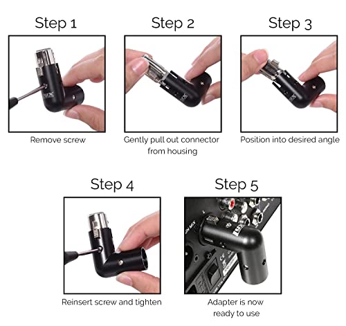 LyxPro XLR Angle Adapter Dual Male and Female can be positioned to 4 Different Angles Right Left and 90 Degree Great for Mixers that Interfere with Other Applications - 5 Pack - size: pack of 5