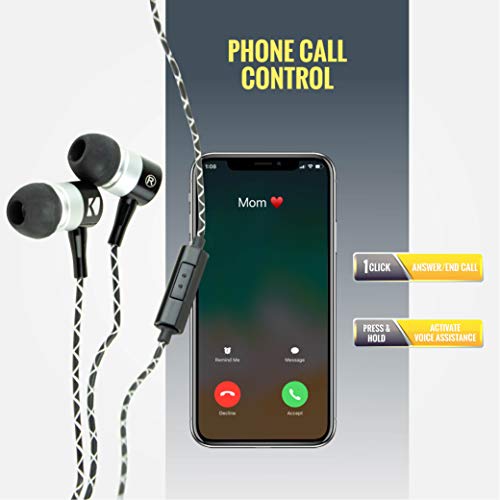 Kicker EB54 Wired Earbuds with Microphone | Great Gaming Earphones for PC, iOS & Android | Noise Cancelling Earbuds Wired with 3.5mm Plug | 53.15-Inch Cable with in-Line Mic and Control Button - color: EB54