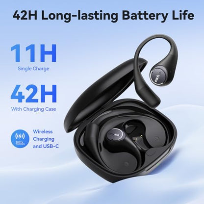 EarFun OpenJump Open Ear Headphones, Wireless Earbuds with Ergonomic Earhook, Hi-Res Sound, LDAC, 4 Mics ENC Call, 42H Playtime, Multipoint Connection, IPX7 Waterproof, Snug Fit for Workout, Running | Ergonomic Earhook, 4 Mics ENC Call, 42H Playtime, Mult