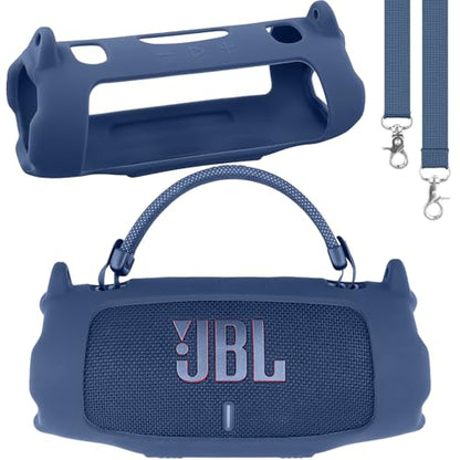 khanka Silicone Case for JBL Charge 6 Waterproof Speaker+Shoulder,Blue | EVA Hard Shell, Carabiner Clip Attachment, Travel-Ready Portable Storage, Impact Resistant Protection, Secure Custom Fit - color: Blue
