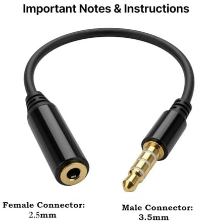 Black 3.5mm Male to 2.5mm Female Headphone Audio Adapter Extender Jack Stereo or Mono for Apple iPhone 6/6S/6+/5S/5 iPad Samsung Galaxy S8/S7/S6/S5 Note 5/4/3 & Most Smartphones & Tablets
