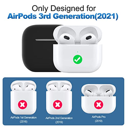 Compatible with AirPods 3 Case, Protective Silicone Cover for AirPods 3rd Generation Case 2021, Wireless Charging - Black - color: B-Black