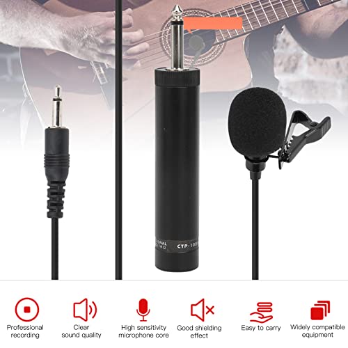 Professional Wired Lavalier Microphone, Unidirectional Clip-On Lapel Mic with 10m/32.8ft Cable for Saxophone, Instrument Recording - Black