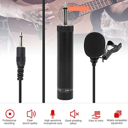 Professional Wired Lavalier Microphone, Unidirectional Clip-On Lapel Mic with 10m/32.8ft Cable for Saxophone, Instrument Recording - Black
