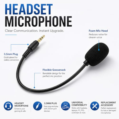Headset Microphone, 3.5mm Plug, Adjustable 360 Degrees Bendable Jack, Black, for Gaming Headsets, Mic Headsets Accessories