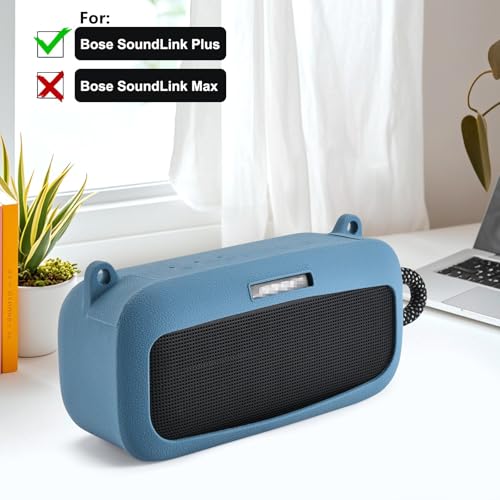 Silicone Shockproof Case for Bose SoundLink Plus with Strap | Snug fit for Bose SoundLink Plus, shockproof silicone with anti-slip grip, easy access cutouts, detachable shoulder strap. - color: Blue