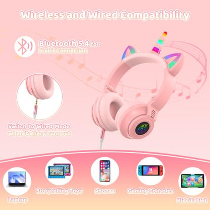 Kids Wireless Bluetooth Headphones for Ages 2+ - color: Pink