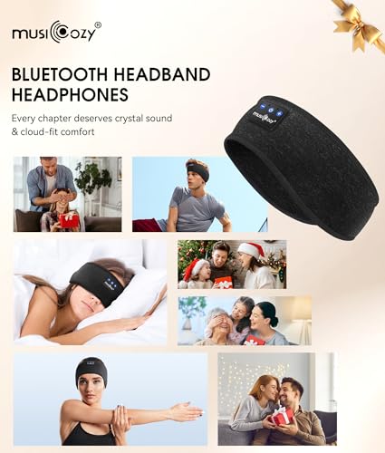 MUSICOZY Bluetooth 5.4 Sleep Headphones Headband Sports Wireless Audio | Earbuds 2 in 1 Design with Breathable Stretch Fabric, HD Stereo Sound Speakers for Workout Yoga Running, Nighttime Sleep Use - color: Double-sided Black