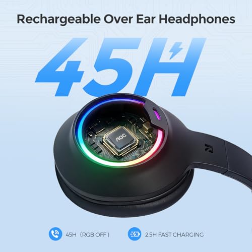 AOC Over-Ear Wireless Gaming Headset with Detachable Noise Cancelling Mic | Bluetooth 6.0 & 2.4GHz, RGB Lighting, Compatible with PS5, PS4, PC, Xbox, Switch