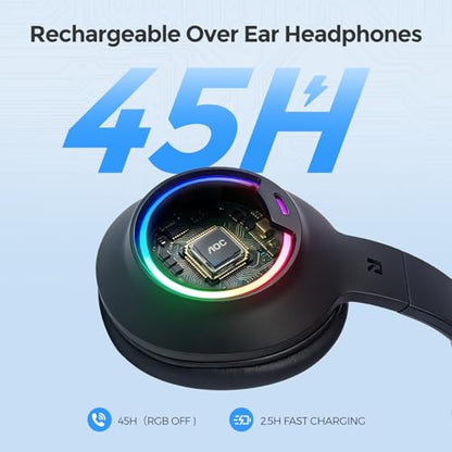 AOC Over-Ear Wireless Gaming Headset with Detachable Noise Cancelling Mic | Bluetooth 6.0 & 2.4GHz, RGB Lighting, Compatible with PS5, PS4, PC, Xbox, Switch