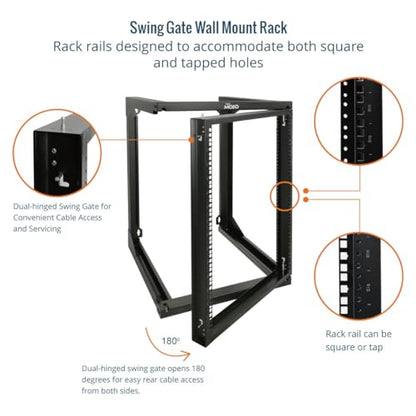 Tecmojo 15U Wall Mount Server Rack, Open Frame Network Rack for 19" Computer/AV/Data/IT/Media Equipment, 24" Depth, 16" Apart Mounting Holes, Swing Gate, Square and Tapped Holes - size: 15U/24" Depth (New)