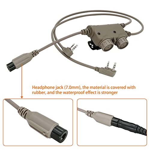U94 Dual PTT 2 Pin K Plug for UV5R Tactical Headset w/7.0mm Jack | Tactical Headsets (Civilian),Waterproof ABS Build,Two Independent Buttons,Two-Way Control,Adjustable Clip
