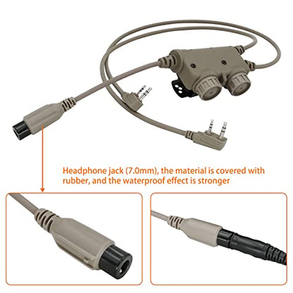 U94 Dual PTT 2 Pin K Plug for UV5R Tactical Headset w/7.0mm Jack | Tactical Headsets (Civilian),Waterproof ABS Build,Two Independent Buttons,Two-Way Control,Adjustable Clip