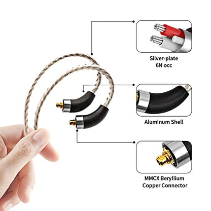 Earphone Cable MMCX Cable Silver Plated High Purity Monocrystalline Copper Fits for Final Audio E4000/E5000/B1/B2/B3/A8000/Make1/Make2/Make3 IEM Cable with 3.5mm Plug