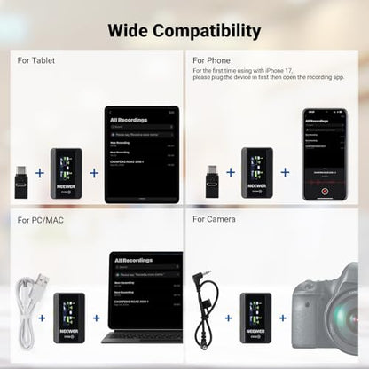 NEEWER CM28 Wireless Lavalier Microphone, Smart Noise Cancelling Lav Mic, 48KHz/16Bit 9hrs Uncompressed Recording, 200m Range, 4GB Storage for iPhone, Android, Camera, 1 RX + 2 TX + Charging Case - style: CM28 Set