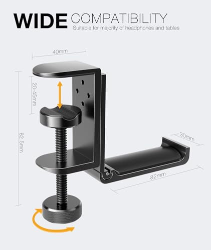 New Foldable Headphone Stand Hanger Holder Aluminum Headset Soundbar Stand Clamp Hook Under Desk Space Save Mount, Universal Fit Gaming Headphones, Black - color: Black
