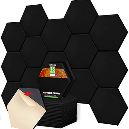 18 Pack Acoustic Panels-12"X10"X 0.4" Self-Adhesive Soundproof Wall Panels High-Density Sound Absorbing Panel Acoustic Treatment Panel Used in Home & Offices （Black Hexagon） - color: black-hexagon