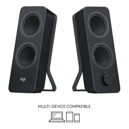 Logitech Z207 2.0 Stereo Computer Speakers with Bluetooth - size: 9.5"x3.5"x4.9"
