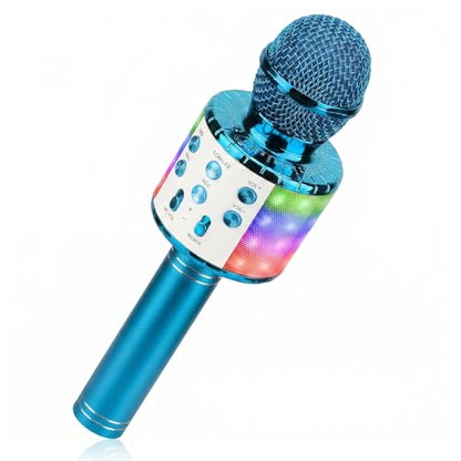 ShinePick Karaoke Microphone, 4 in 1 Wireless Microphone with LED Lights Handheld Portable Karaoke Machine, Home KTV Player, Compatible with Android & iOS Devices(Blue) - color: blue