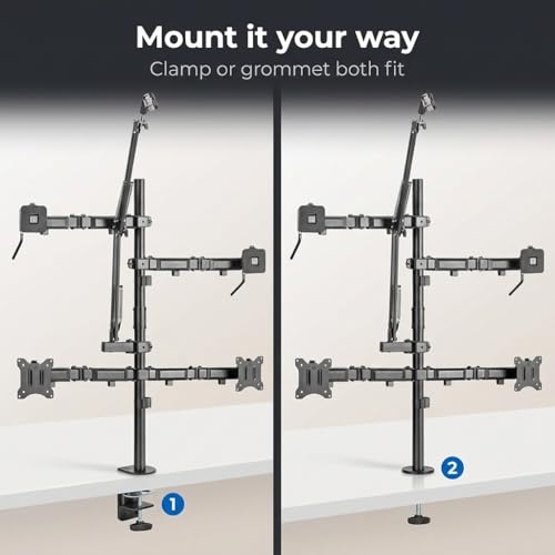 Mount-It! All in One Live Streaming Equipment - 5 Arm Desk Mount - Holds Dual Monitors, Cameras, Ring Light with Mic Desktop Stand Set, YouTube Setup for Podcasting, Gaming, Zoom, Clamp/Grommet Base - size: 5 arm