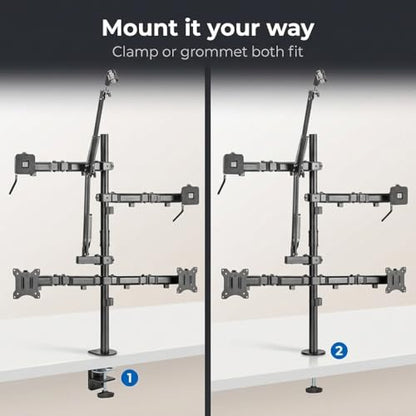 Mount-It! All in One Live Streaming Equipment - 5 Arm Desk Mount - Holds Dual Monitors, Cameras, Ring Light with Mic Desktop Stand Set, YouTube Setup for Podcasting, Gaming, Zoom, Clamp/Grommet Base - size: 5 arm