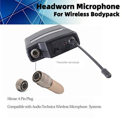 Headset Headworn Microphone - Hirose 4 Pin Plug Head Microphone for Audio Technica Wireless System & Bodypack Transmitter – Beige Single Earhook Omnidirectional Headset Head Mic