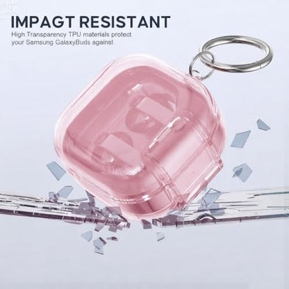 Compatible with Samsung Galaxy Bud 4 Pro Case/Buds4 Case Clear Lock Clip with Phone Stand + Cleaner Kit, Transparent TPU Galaxy Buds Pro 4 2026 Protective Cover Men Women with Carabiner, Clear Pink - color: A-Clear Pink, size: For Galaxy Buds 4/4 Pro 2026