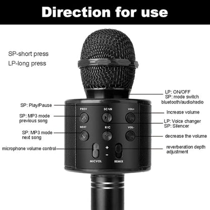 Wireless Bluetooth Karaoke Microphone Portable Handheld Mic Speaker 3-in-1 for All Smartphones Gifts Black