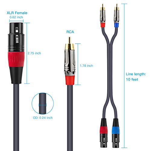JOLGOO XLR to RCA 케이블, XLR 암 - RCA 수, 2~2, 4N OFC 와이어, 앰프, 믹서, 마이크, 3m(10피트) - size: 10 Feet, style: 듀얼 XLR 암 - 듀얼 RCA 수