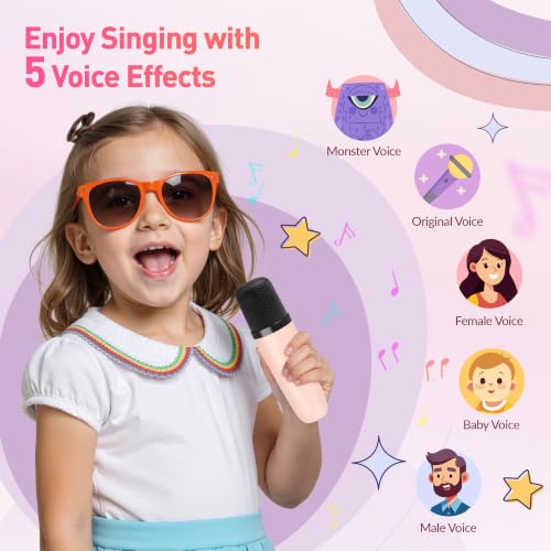 Karaoke Machine for Kids Adults, Mini Portable Bluetooth Karaoke Speaker with 2 Wireless Microphone and Lights, Christmas Birthday Gifts for Girls Ages 4, 5, 6, 7, 8, 9, 10, 12+ Family Home Party - color: P-ink
