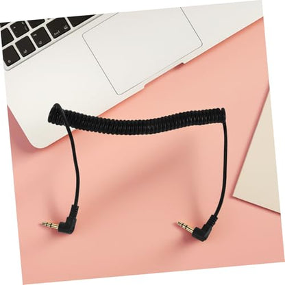 Coiled 3.5mm Audio Cable Right Angle for Headphones Speakers and Home Theater Devices Sturdy Stereo AUX Cable with Dual Bend Design